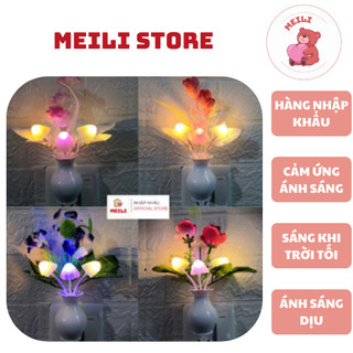 ( TẶNG SET 10 KHẨU TRANG) Đèn Ngủ Cắm Điện Mini Nấm Hoa Hồng, Đèn Cảm Ứng Ánh Sáng Tự Đổi Màu Size 17cm MEILI STORE