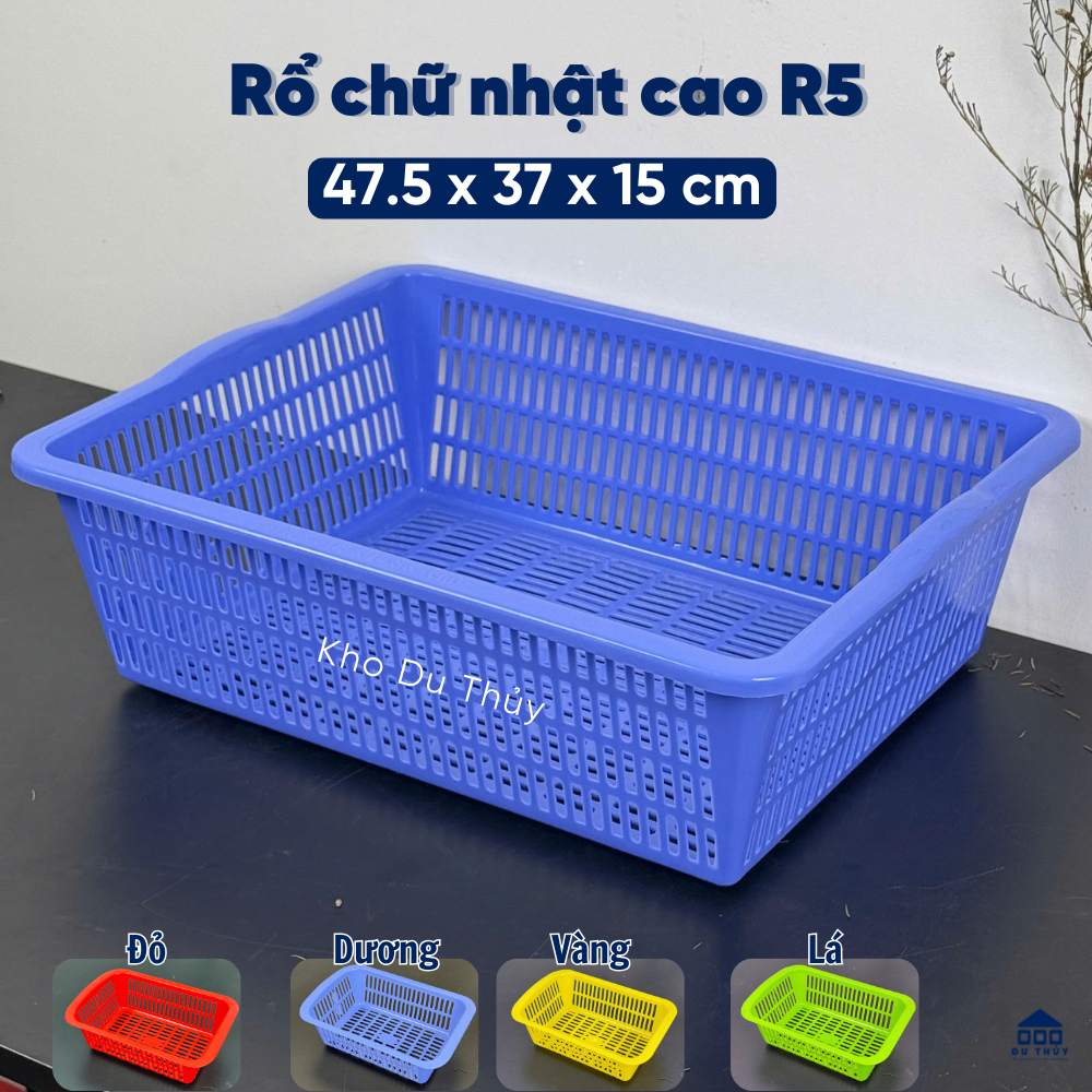 Rổ nhựa chữ nhật cao size lớn 47.5x37x15 cm nhựa PP chắc chắn thành cao ...