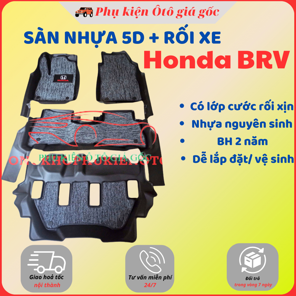 Thảm lót sàn NHỰA 5D TRÀN VIỀN xe Toyota Honda BRV 2023-2025 Thảm NHỰA TPE 5D đúc nguyên khối theo xe - 3 hàng