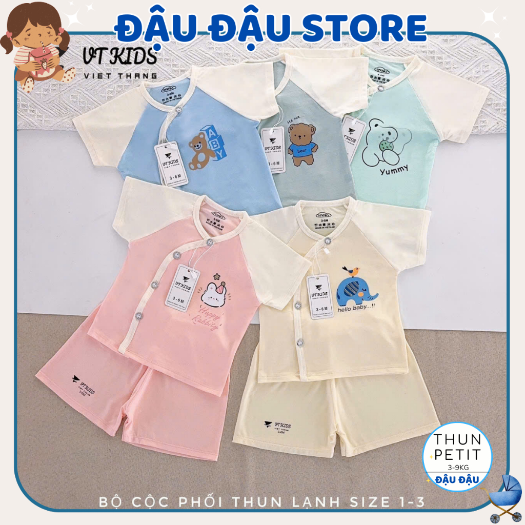 Set 2/3 Bộ Quần áo sơ sinh cộc tay VT thun lạnh hàn quốc cho bé sơ sinh trai gái 0-9 tháng [CL03] Đậu Đậu Store