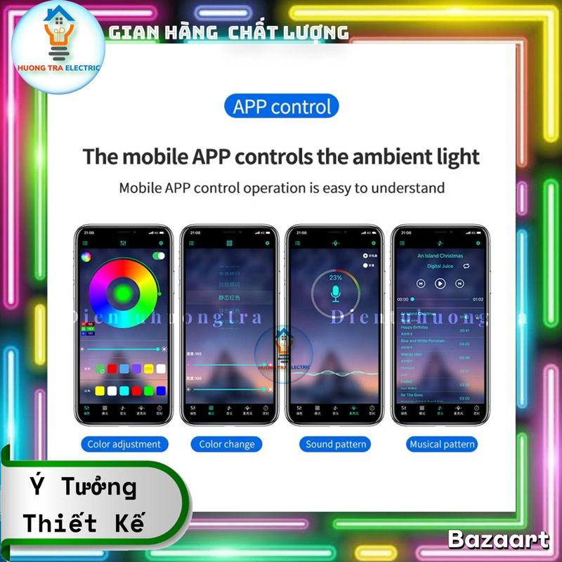 Bộ 4 Thanh Đèn 72 Mắt Led Cảm Ứng Gầm Ghế Nội Thất Ô Tô Nháy Theo Nhạc Điều Khiển Qua App Điện Thoại
