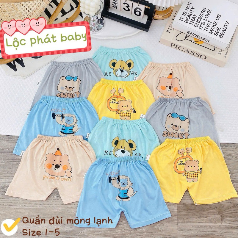 Combo 5-10 quần đùi thun lạnh đáp mông hình thú cho bé trai, bé gái từ 3-13kg