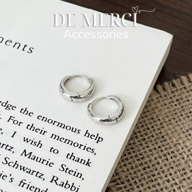 Khuyên tai nữ chuôi bạc 925 DE MERCI ACCESSORIES khoen tròn phủ bóng phụ kiện trang sức nữ cá tính BT010