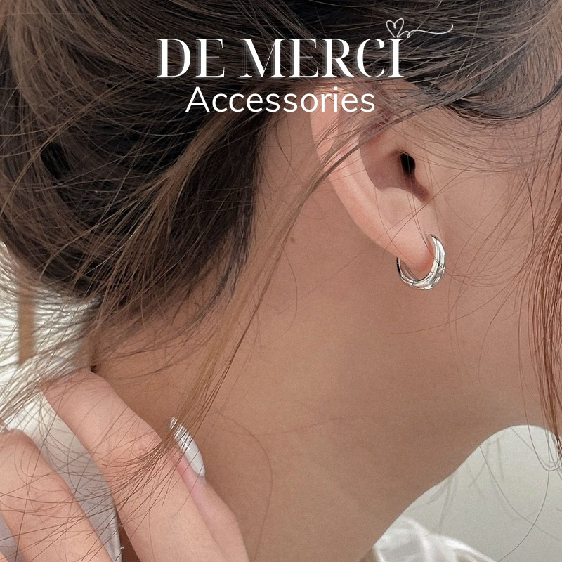 Khuyên tai nữ chuôi bạc 925 DE MERCI ACCESSORIES khoen tròn phủ bóng phụ kiện trang sức nữ cá tính BT010