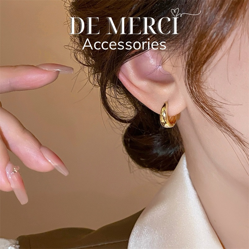 Khuyên tai nữ chuôi bạc 925 DE MERCI ACCESSORIES khoen tròn phủ bóng phụ kiện trang sức nữ cá tính BT010
