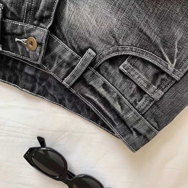 (SÃN)Quần short jean cạp trễ màu đen mài nắp túi phía sau cá tính QSN009 - Tiktik