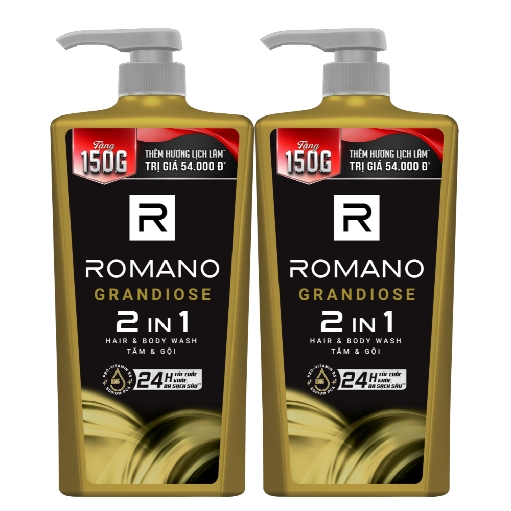 Combo 2 Tắm gội cho nam 2in1 Romano Grandiose 900g
