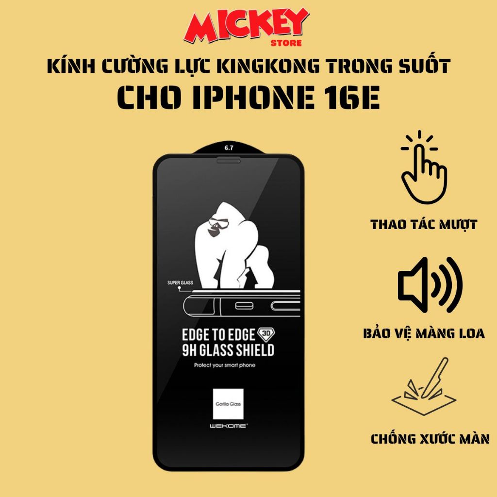 Kính cường lực IPhone 16E/SE4 Kingkong trong suốt và chống nhìn trộm hạn chế vân tay