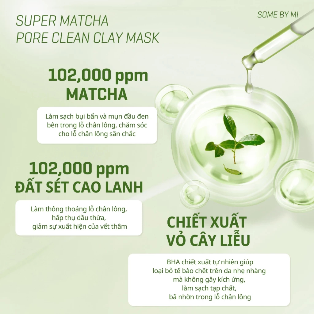 Ảnh Some By Mi Mặt nạ đất sét trà xanh Super Matcha Pore Clean Clay Mask 100g hỗ trợ làm sạch mụn đầu đen 3