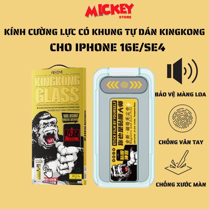 Kính cường lực KK IPhone 16E/SE4 có khung tự dán trong suốt và chống nhìn trộm hạn chế vân tay