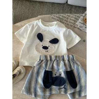 Bộ Quần Áo Cộc Tay Vải Cotton Cao Cấp In Hoạt Hình Dễ Thương Set Hè Cho Bé