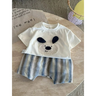Bộ Quần Áo Cộc Tay Vải Cotton Cao Cấp In Hoạt Hình Dễ Thương Set Hè Cho Bé