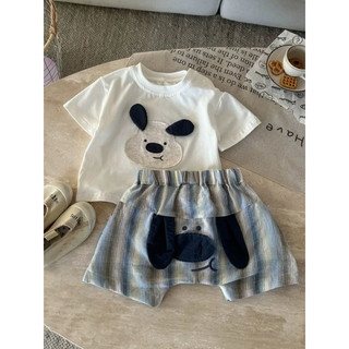 Bộ Quần Áo Cộc Tay Vải Cotton Cao Cấp In Hoạt Hình Dễ Thương Set Hè Cho Bé