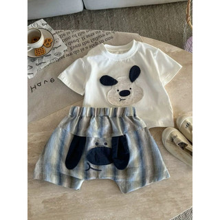Bộ Quần Áo Cộc Tay Vải Cotton Cao Cấp In Hoạt Hình Dễ Thương Set Hè Cho Bé