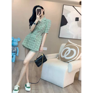 Set thiết kế áo quần blazer KYE Hamin kẻ xanh