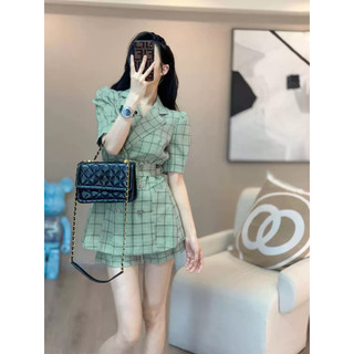 Set thiết kế áo quần blazer KYE Hamin kẻ xanh
