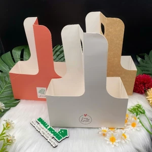 Set ￼5 cái - Hộp giấy 2 ngăn đựng cà phê take away, hoa giả, trà sữa quà tặng