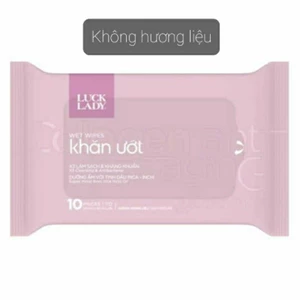 Khăn Giấy Ướt Luck Lady 10 Tờ Không Hương Liệu, Hương Tự Nhiên (Loại không hương liệu bao bì mới màu tím)