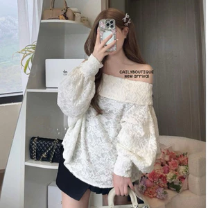 “Ameli Top” Áo ren hoa trễ vai thiết kế tay dài bồng điệu đà from chuẩn-hàng cao cấp 2 lớp siêu hot hit | MIU.STUDIO