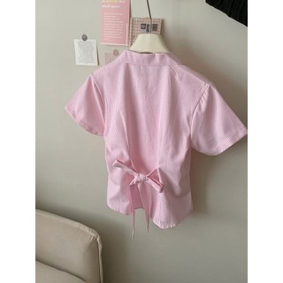 Áo sơ mi chiết eo buộc nơ có túi ngực CHANGSTORE - A20