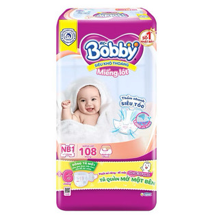 Miếng lót sơ sinh Bobby Newborn 1-108 miếng (tặng thêm 6 miếng tã quần) giành cho mẹ dùng thay băng vệ sinh, lót huggies