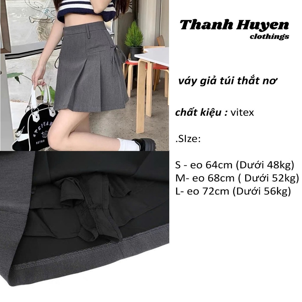 chân váy xếp ly ngắn Thanhhuyen clothings - chân váy chũ A thắt dây nơ chất vải vitex loại 1 1102