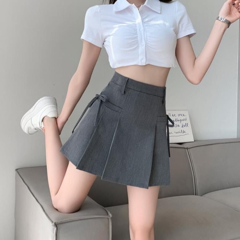 chân váy xếp ly ngắn Thanhhuyen clothings - chân váy chũ A thắt dây nơ chất vải vitex loại 1 1102