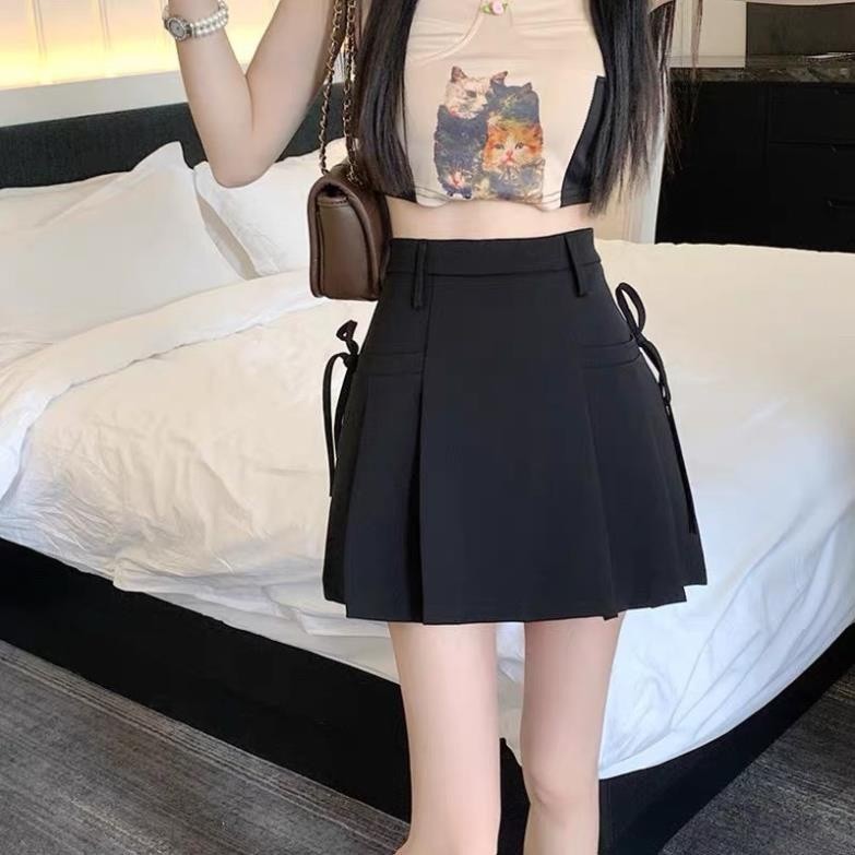 chân váy xếp ly ngắn Thanhhuyen clothings - chân váy chũ A thắt dây nơ chất vải vitex loại 1 1102