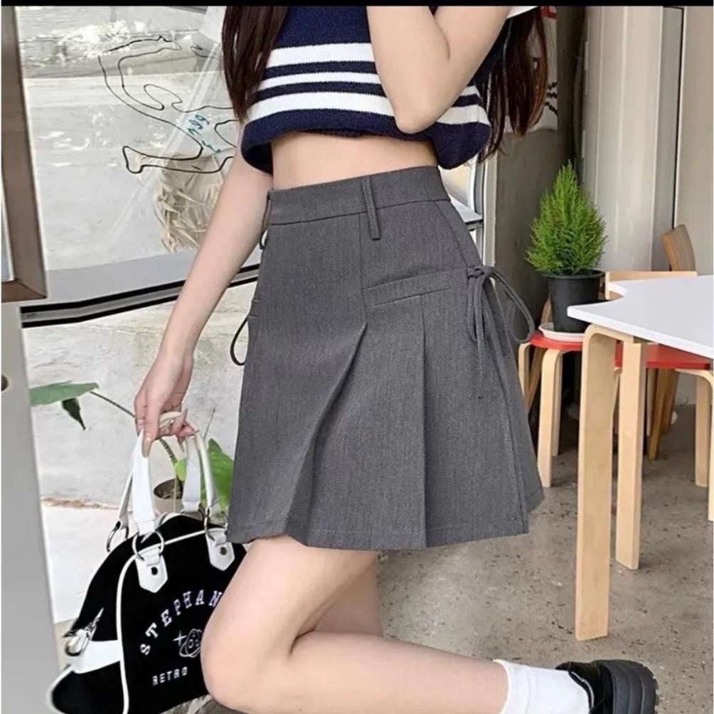 chân váy xếp ly ngắn Thanhhuyen clothings - chân váy chũ A thắt dây nơ chất vải vitex loại 1 1102