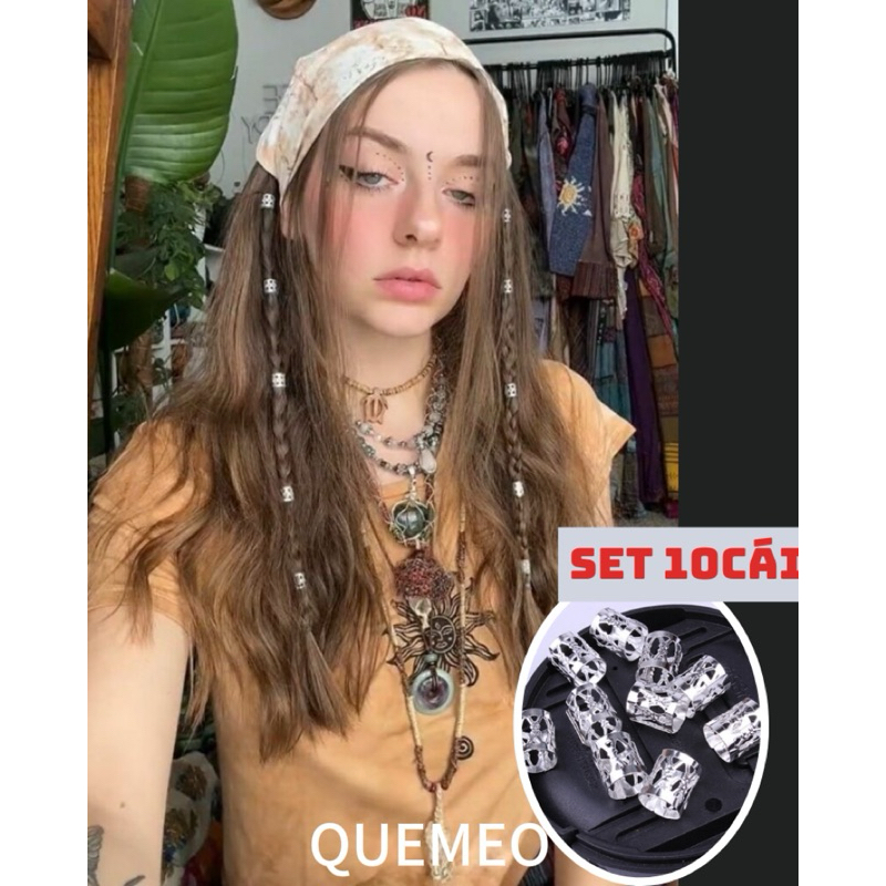 Set 6 10 30 90 Nẹp tóc Dread Locks màu vàng bạc Phụ Kiện tóc cá tính Hiphop QUEMEO