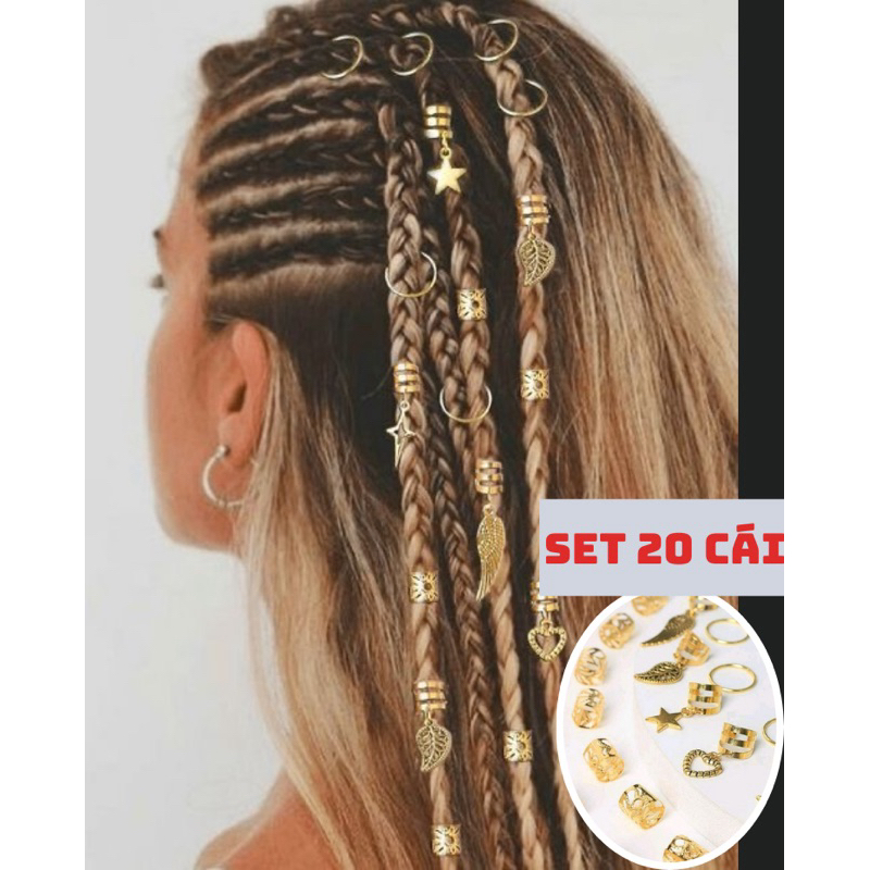 Set 6 10 30 90 Nẹp tóc Dread Locks màu vàng bạc Phụ Kiện tóc cá tính Hiphop QUEMEO