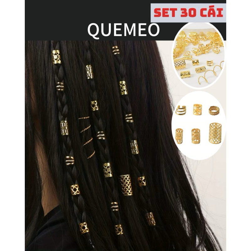 Set 6 10 30 90 Nẹp tóc Dread Locks màu vàng bạc Phụ Kiện tóc cá tính Hiphop QUEMEO