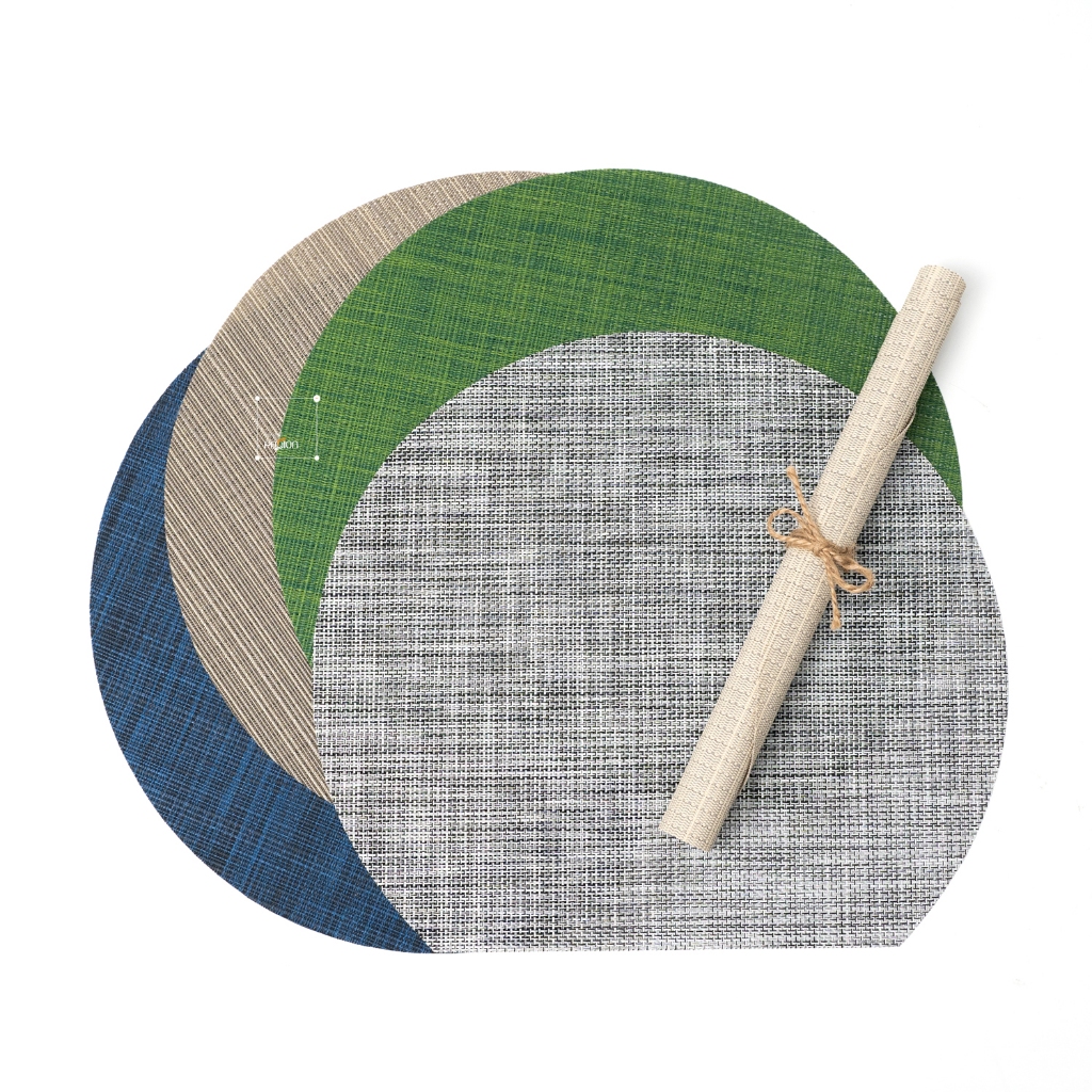 Tấm Lót Bàn Ăn Placemat PVC Trang Trí Bàn Ăn Nhà Hàng, Khách Sạn Họa Tiết Gân Trơn, Sọc Trắng Đen Phong Cách Phương Tây