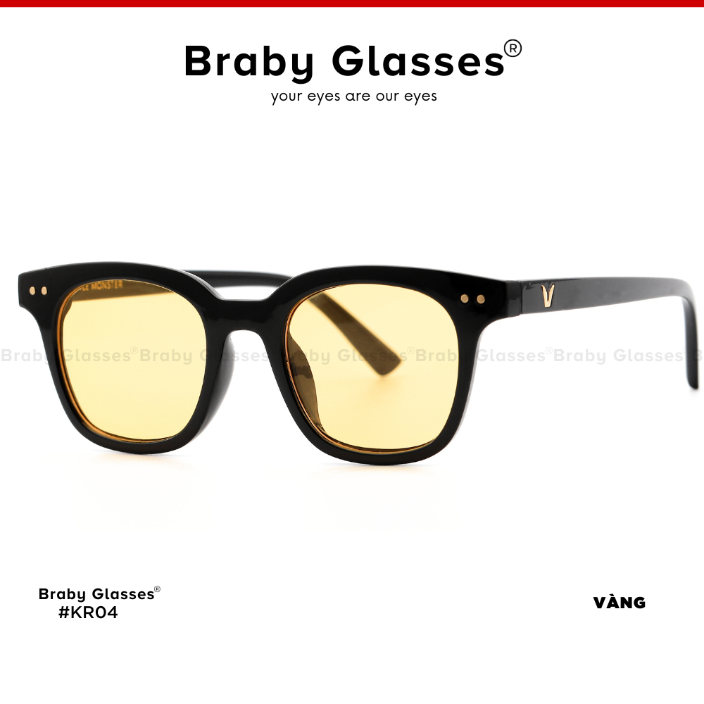 Kính râm mắt vuông nam nữ chữ V Braby Glasses chất liệu nhựa cao cấp phụ kiện thời trang sành điệu KR04 Hộp
