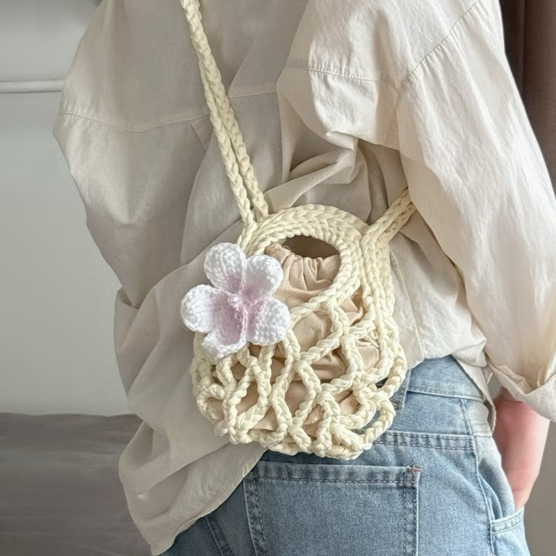 Túi Len Lưới Mini Handmade Đi Biển - Tặng kèm hoa len - Lót vải ...