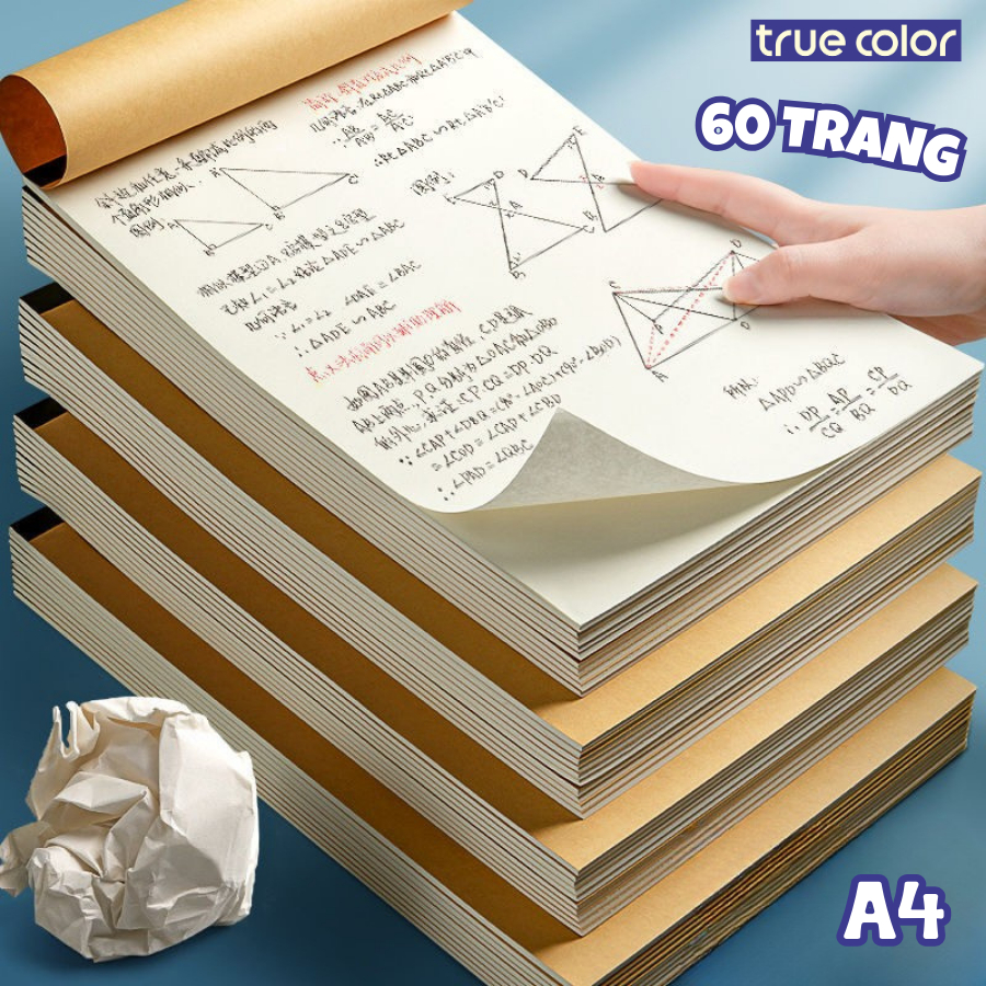 Giấy nháp trơn kích thước A4 60 trang, sổ giấy ghi chú note, tốc ký ...