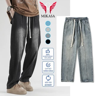 Quần Bò Jean Nam Nữ Baggy Ống Suông Rộng Wash màu xanh đen dây rút Xịn Sò Hot Trend LUCY MALL đẹp