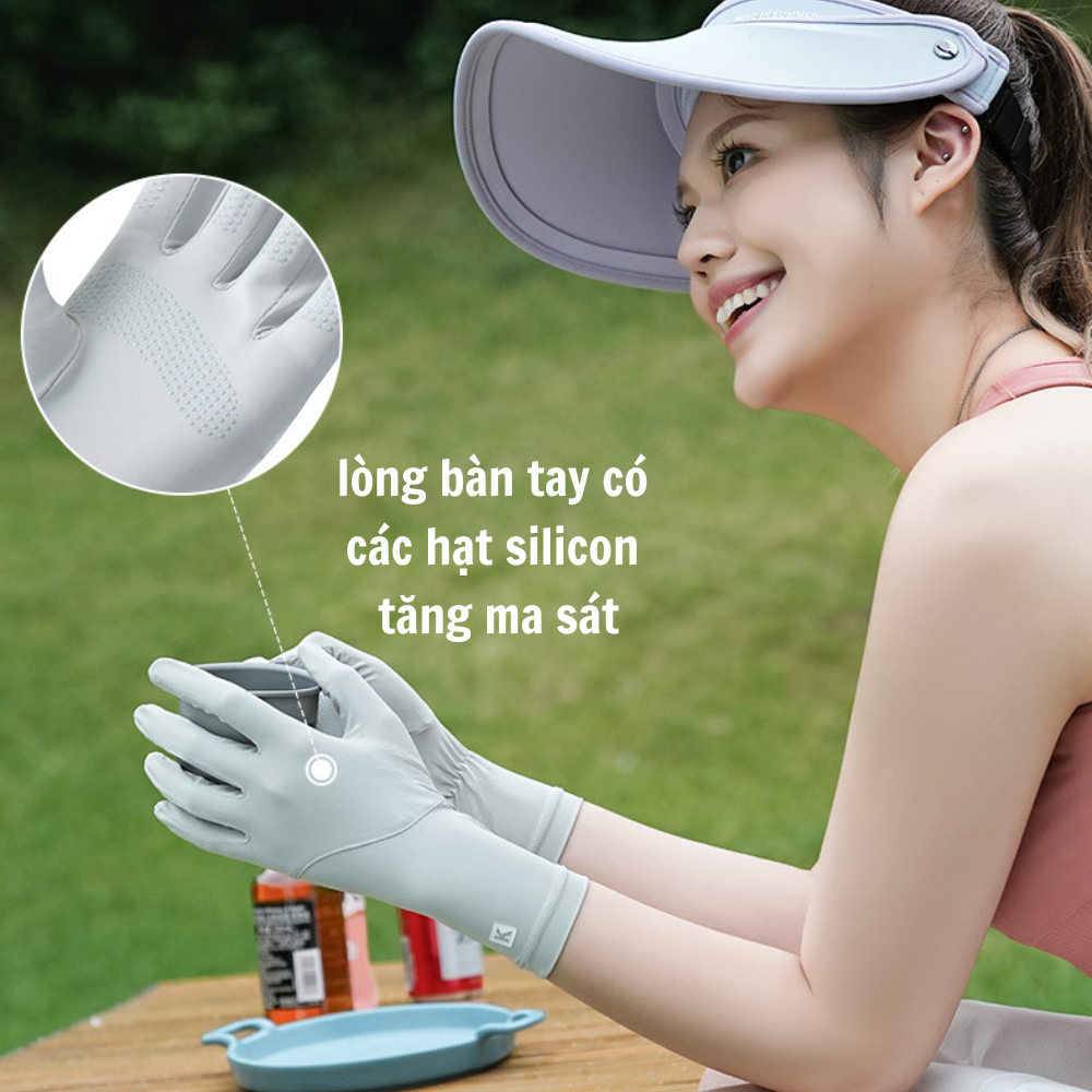 Gang tay nữ chống nắng , chống tia uv vải lụa lạnh bo viền UPF50+