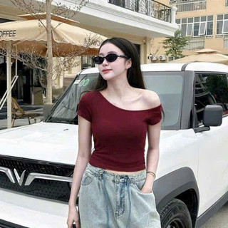 Áo Thun Lệch Vai Sẵn Đệm Dáng BAsic Ôm Body Vừa Người