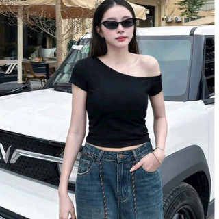 Áo Thun Lệch Vai Sẵn Đệm Dáng BAsic Ôm Body Vừa Người