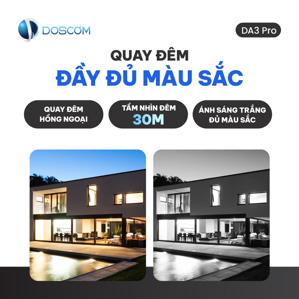 Camera Wifi Ngoài Trời 3 Mắt DOSCOM DA3 Pro – Camera Giám Sát 360° Xoay Toàn Cảnh, Đàm Thoại 2 Chiều
