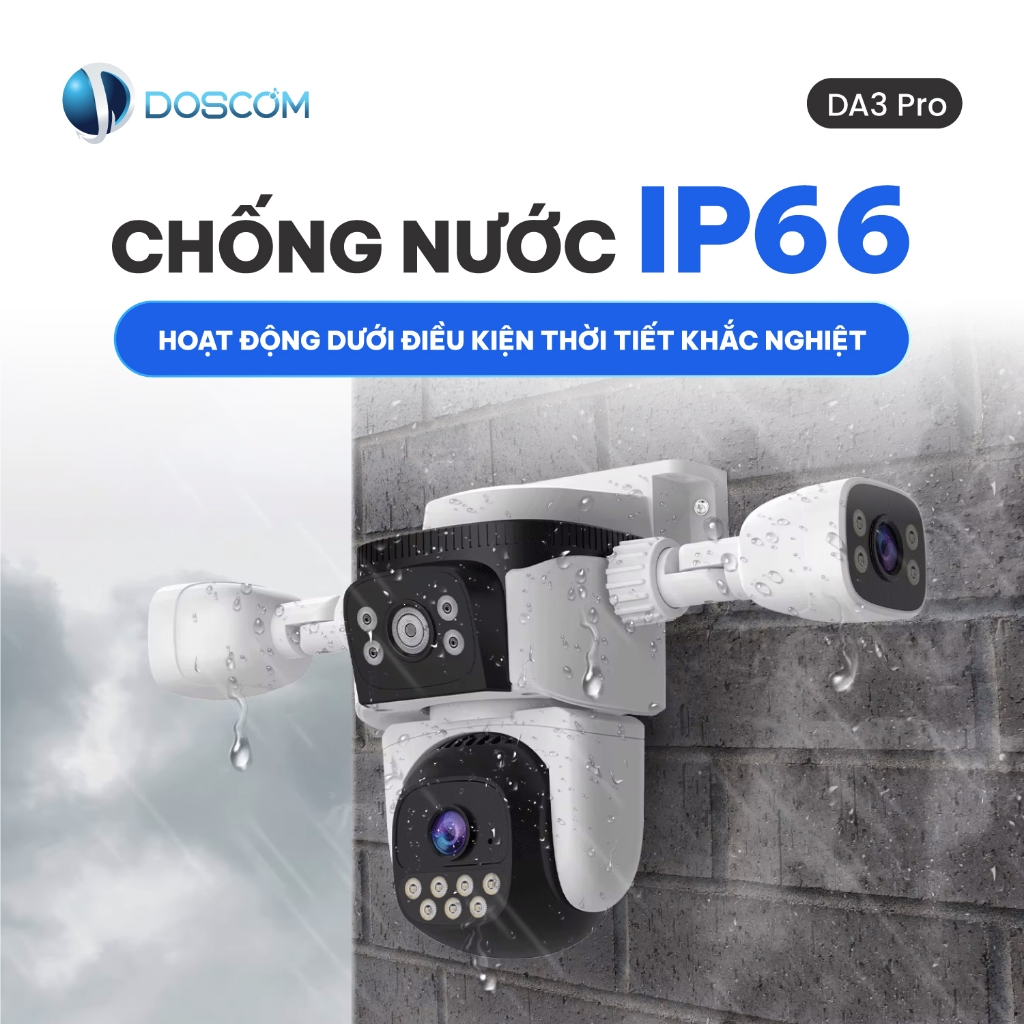 Camera Wifi Ngoài Trời 3 Mắt DOSCOM DA3 Pro – Camera Giám Sát 360° Xoay Toàn Cảnh, Đàm Thoại 2 Chiều