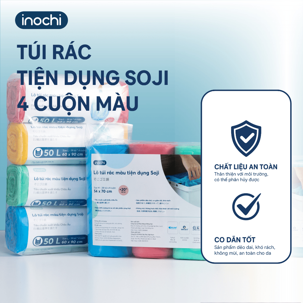 Túi rác có quai nhiều màu tiện dụng Soji INOCHI dạng cuộn màu giúp nhà ...