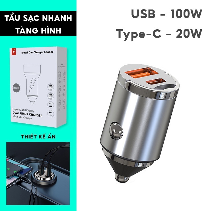 Tẩu sạc nhanh ô tô Tàng hình Công suất tối đa 100W hỗ trợ sạch nhanh thiết kế chìm sang trọng bảo hành 12 tháng