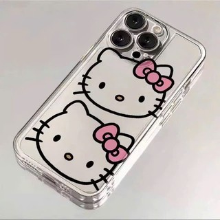 Ốp Lưng iPhone Hello Cat Viền Thẳng Chống Sốc Trong Suốt Bảo Vệ Camera - iP 7/8/X/XS/11/12/13/14/15/16/17/Plus/Pro/Max