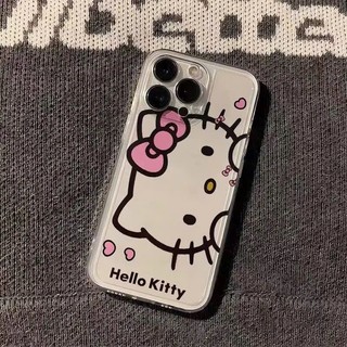 Ốp Lưng iPhone Hello Cat Viền Thẳng Chống Sốc Trong Suốt Bảo Vệ Camera - iP 7/8/X/XS/11/12/13/14/15/16/17/Plus/Pro/Max