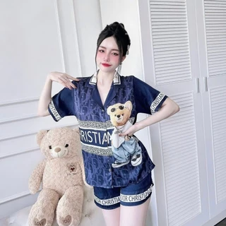 Bộ đồ ngủ nữ pijama, đồ bộ mặc nhà lụa xước cộc đùi thiết kế dễ thương CĐ6