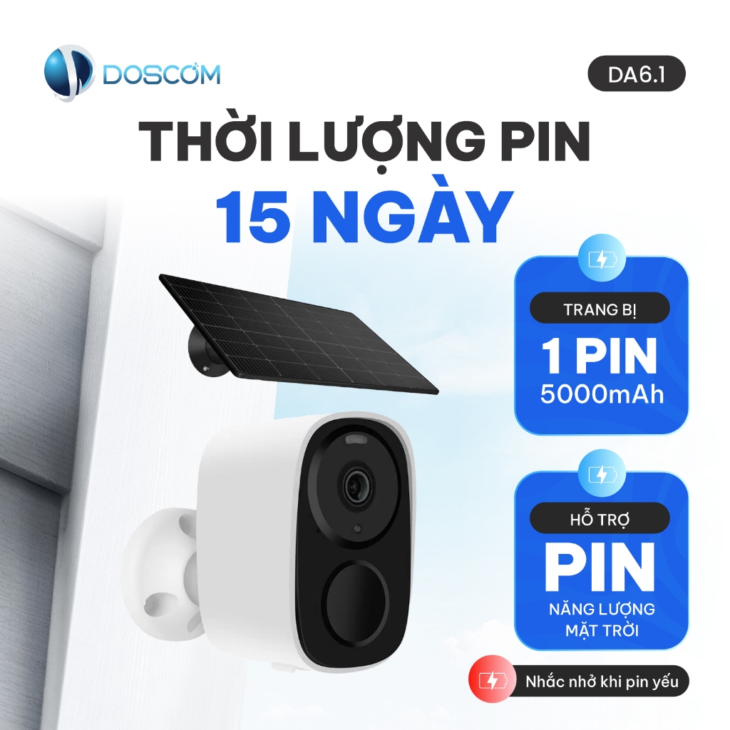 Camera năng lượng mặt trời DOSCOM DA6.1, dung lượng pin 5000mAh sử dụng 15 ngày, giám sát
