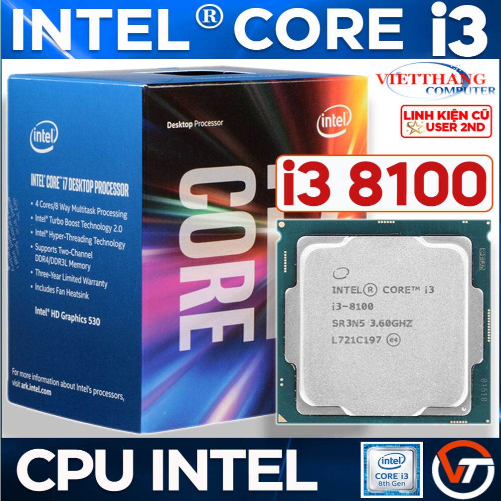 CPU i3 8100 Coffee Lake Thế hệ Intel thứ 8 Socket 1151 cho Main