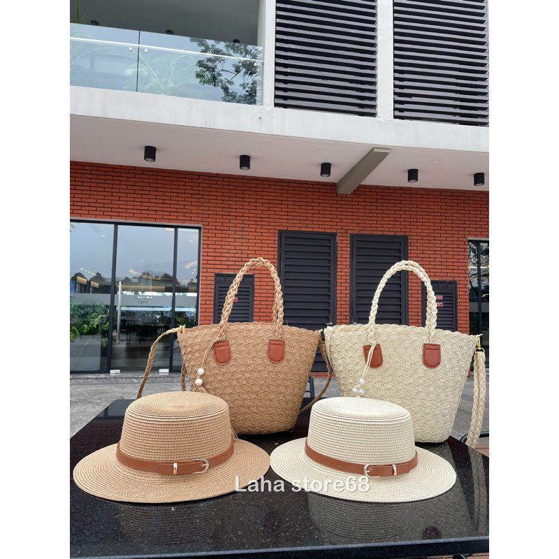 Sét mũ vành ngang và túi cói size vừa xinh xắn (ST11)